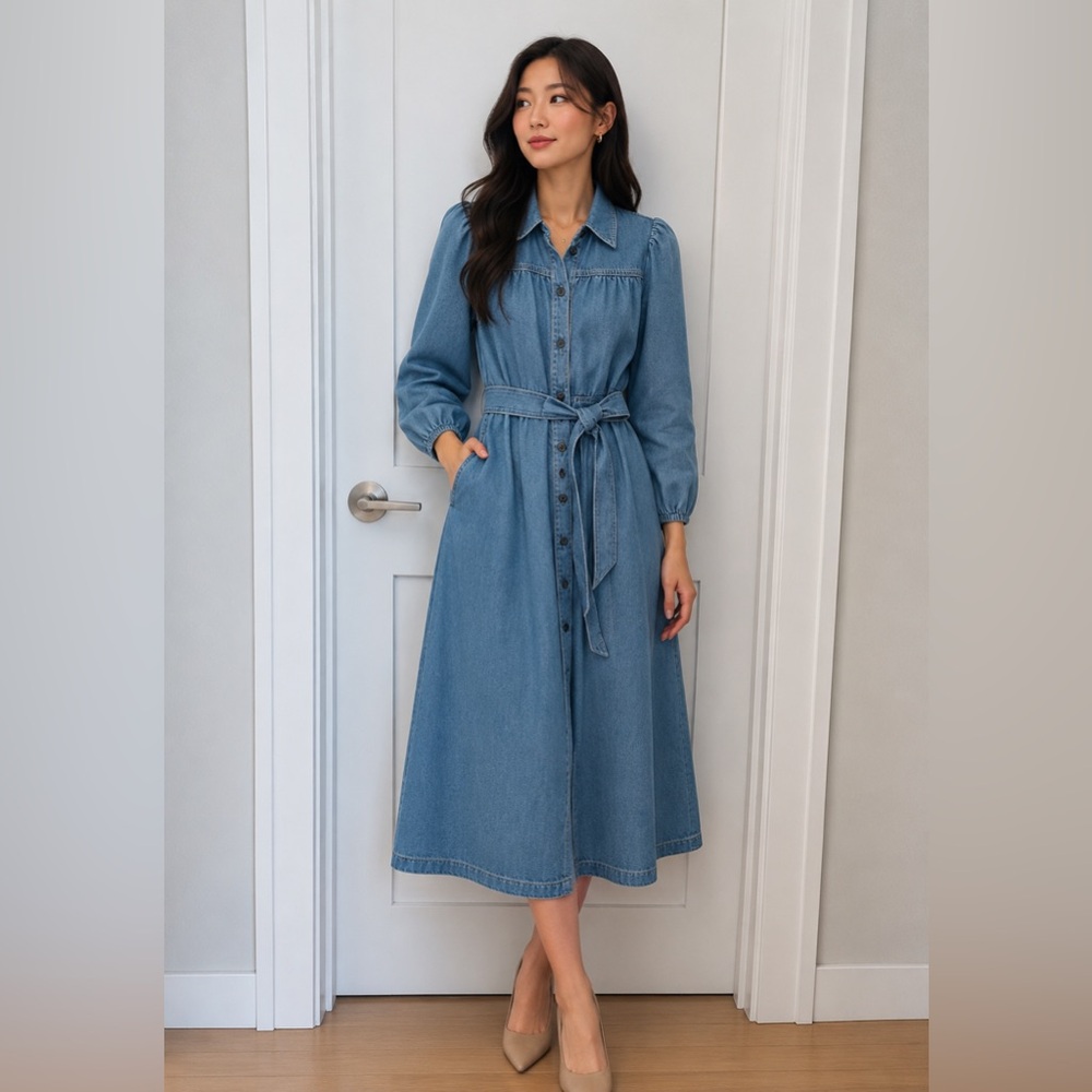 Boden Light Blue Long Sleeve Denim Dress
